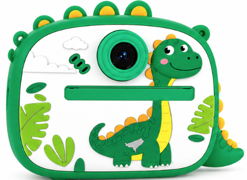 Aparat Foto Instant pentru Copii Model DINOZAUR VERDE cu Imprimare Foto